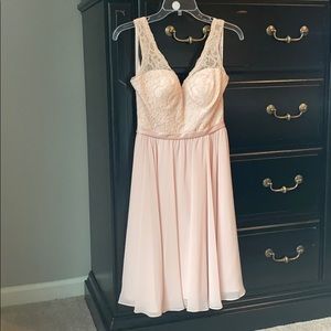 Formal dress, mini, light pink, lace detail, back lacy detail v. Size 4